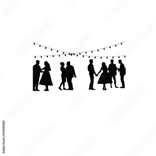 Silhouette of people mingling at a cultural festival on white background
