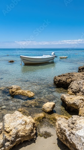 Secluded Beach with Motorboat