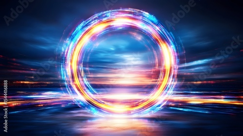 Glowing ring portal sunset ocean night futuristic