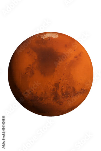 The Planet Mars: A detailed view of the fourth planet from the sun. Its red-orange surface, marked by vast canyons, impact craters, and polar ice caps.