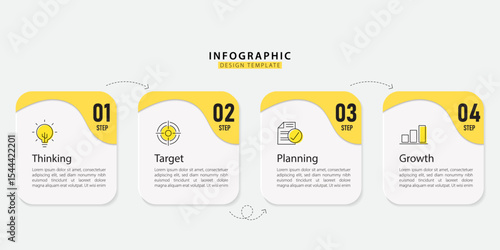 Business infographic template. 4 Step timeline journey. Process diagram, 4 options on white background, Infograph elements vector illustration.
