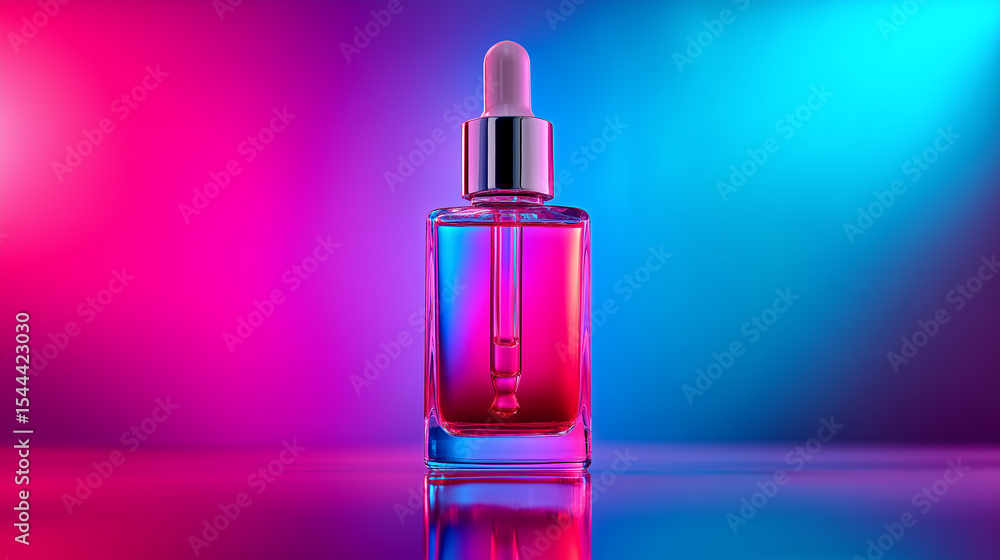 Naklejka premium Shiny bottle with dropper on vibrant colored surface