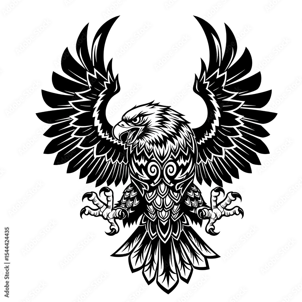 Obraz premium Tribal Style Eagle Illustration with Spread Wings