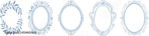 Elegant vintage oval frame collection in delicate line art style, perfect for invitations, labels, monograms, decorative borders, or classic graphic design and wedding-themed projects.