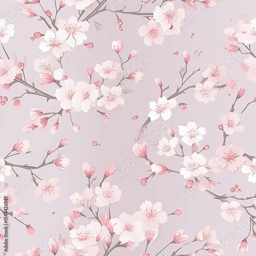 Elegant Pink and White Cherry Blossom Floral Pattern Seamless Design for Fabric, Wallpaper, and More