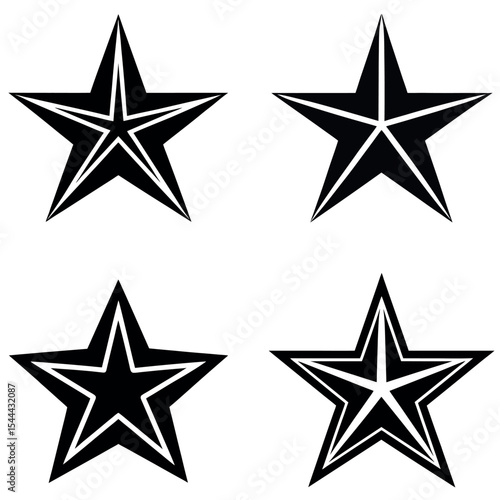 Collection of Four Black Star Designs on a White Background