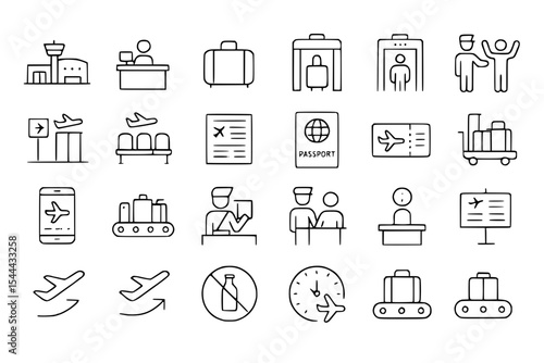 Minimal Airport and Travel Line Icons Set