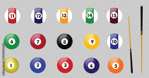 Ball or billiards balls icons and vector set.