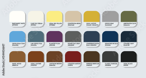 Lawyer Color Palette, Lawyer Color Guide Palette with Color Names. Catalog Samples Lawyer with RGB HEX codes and Names. nice and clean genuine Colors Palette, Fashion Trend Royal Color Palette Vector
