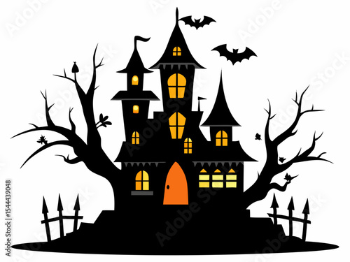 Halloween hunted house black silhouette vector,hunted house icon illustration