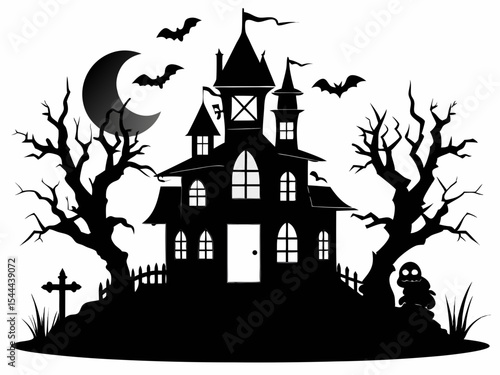 Halloween hunted house black silhouette vector,hunted house icon illustration
