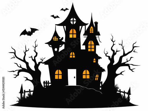 Halloween hunted house black silhouette vector,hunted house icon illustration