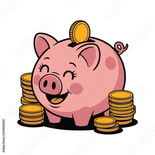 Piggy bank with coins for saving money and finance illustration