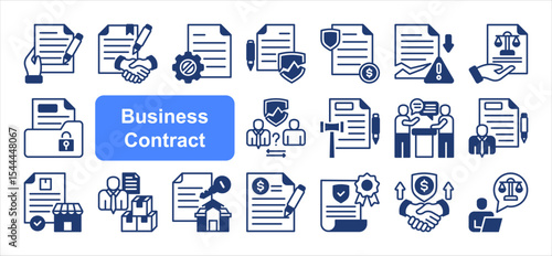 Business contract icon collection set, with contract, agreement, termination, breach, indemnity, legal document