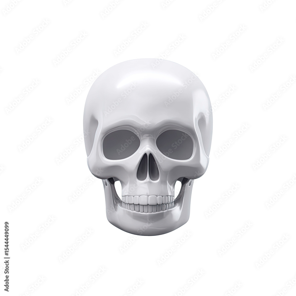 White glossy human skull front view on transparent background for designers White glossy human skull front view on transparent background for designers