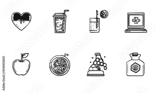 Wallpaper Mural Health icon set. Containing an image of drugs, hearts, an active lifestyle and much more. Editable line icons. Vector illustration. Torontodigital.ca