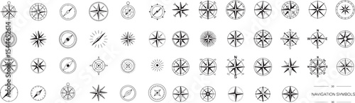 "Compass & Navigation Symbols – Line Art Vector Set"

