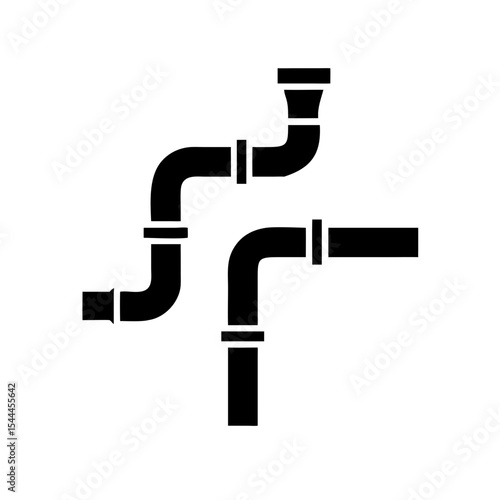 Plumbing Pipe Icon Connected Pipes with Joint and Elbow Vector Silhouette Flat Icon Design