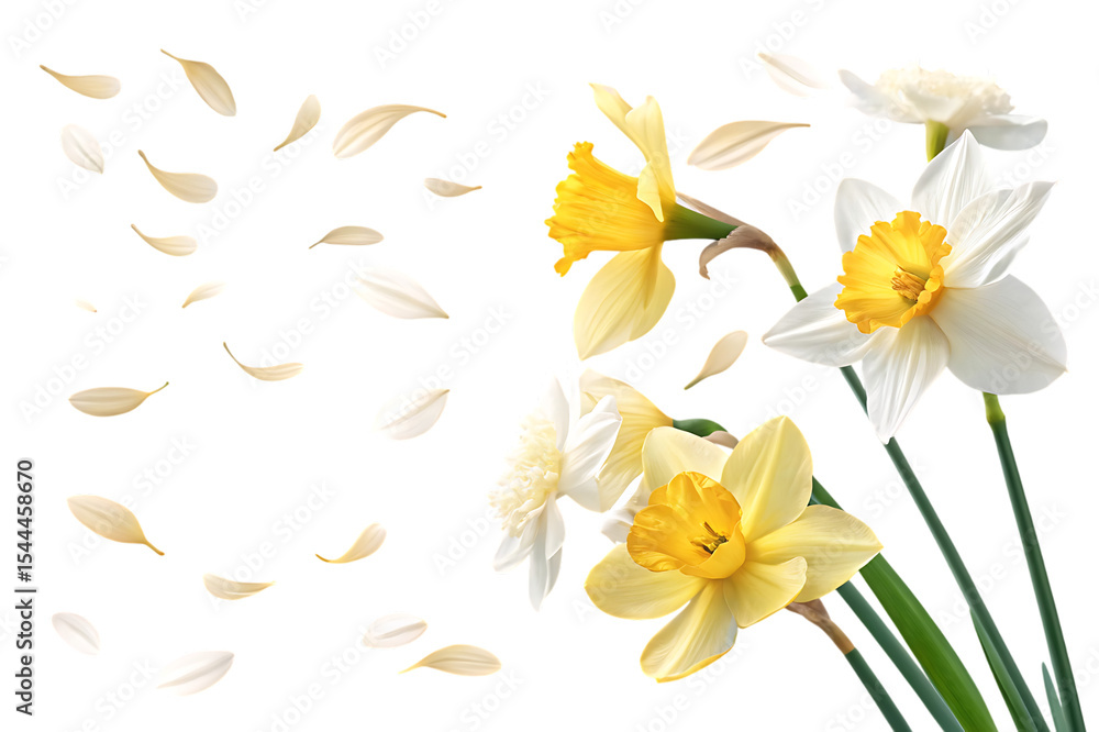 Obraz premium Elegant Daffodils Spring Blossoms and Falling Petals
