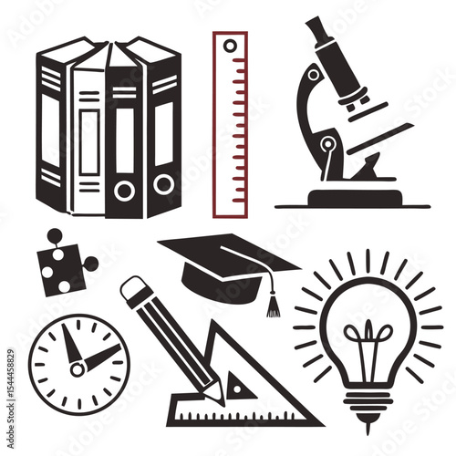 Education icons set back to school supplies and learning tools