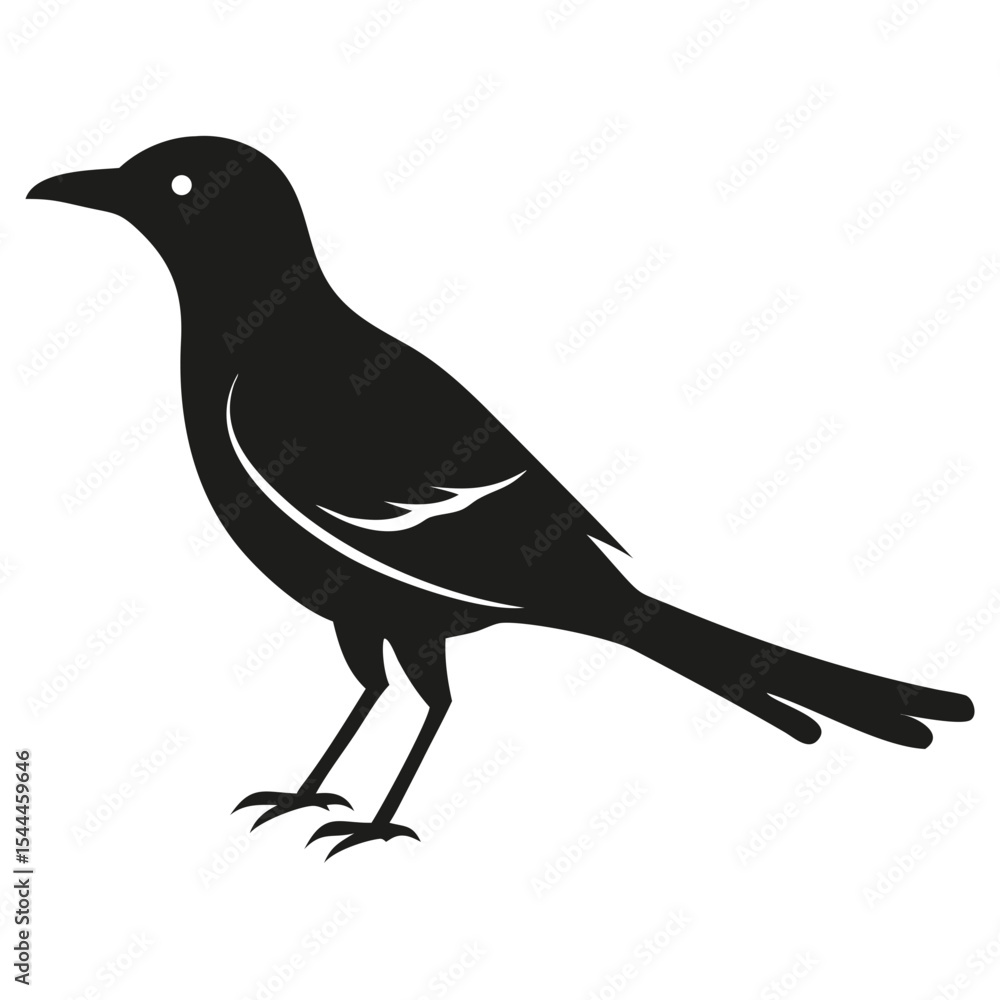 Obraz premium Silhouette illustration of a bird standing with a long tail and beak on a white background image design created with generated ai