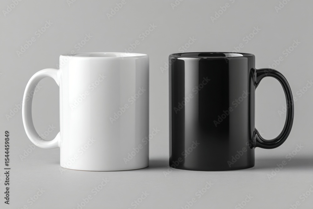 A Pair of Blank Ceramic Mugs One White and One Black Ideal for Mockups or Designs A Pair of Blank Ceramic Mugs One White and One Black Ideal for Mockups or Designs