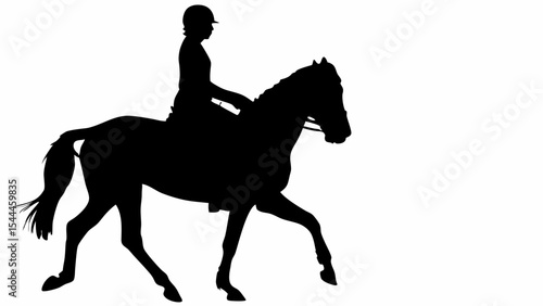 Silhouette of a horse and rider performing dressage in a black and white image on a white background created with generated ai