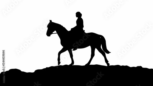 Silhouette of a horse with a rider on a dark landscape against a white background image art created with generated ai