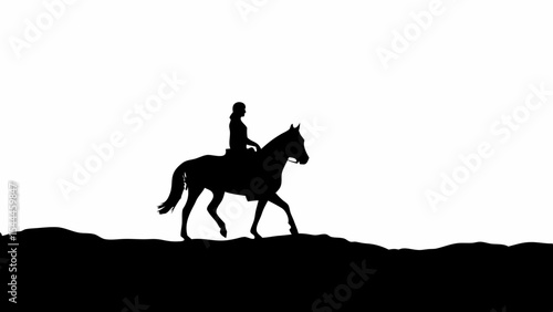 Silhouette of a woman riding a horse across a dark landscape under a clear white sky backdrop scene created with generated ai