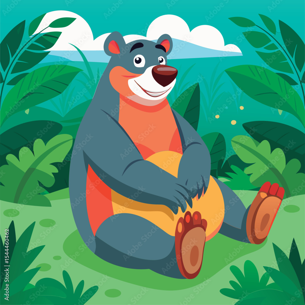Obraz premium Smiling bear sits in the jungle.
