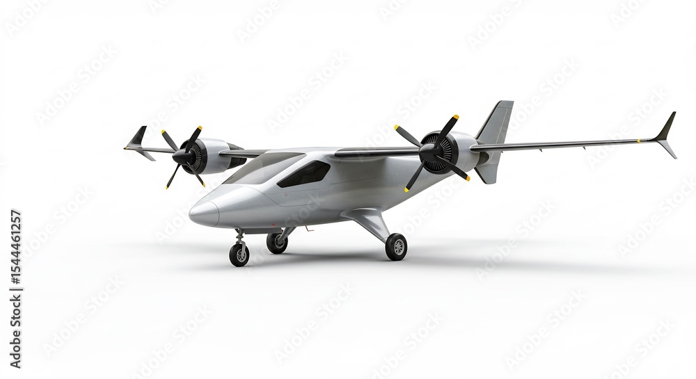 Fototapeta premium 未来型小型飛行機 白く輝く機体 滑らかな曲線 美しいデザイン. AI Generated
