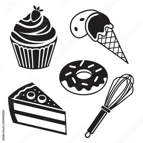 Sweet treats collection black and white icons bakery dessert