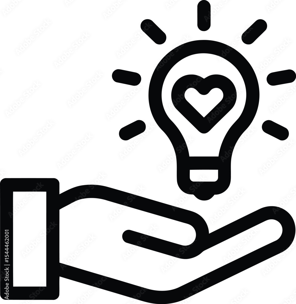 Love Idea Lightbulb Icon: Creativity, Innovation, Passion, Inspiration, Solution, Care, Giving, Bright Idea Vector Love Idea Lightbulb Icon: Creativity, Innovation, Passion, Inspiration, Solution, Care, Giving, Bright Idea Vector