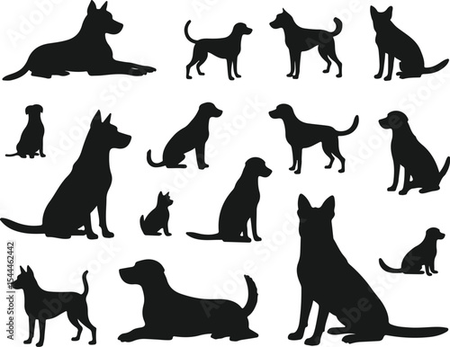 Dog Silhouettes Variety set of meticulously crafted silhouettes of various dog breeds in diverse poses
