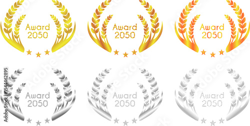 laurel wreath sets in golden and silver colours, rice or wheat sets, award nomination flower set, reward announcement flower set