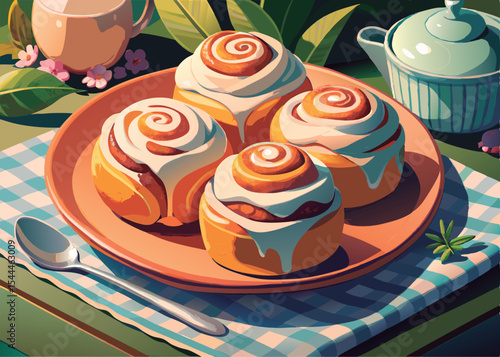 Delicious cinnamon rolls on a plate.