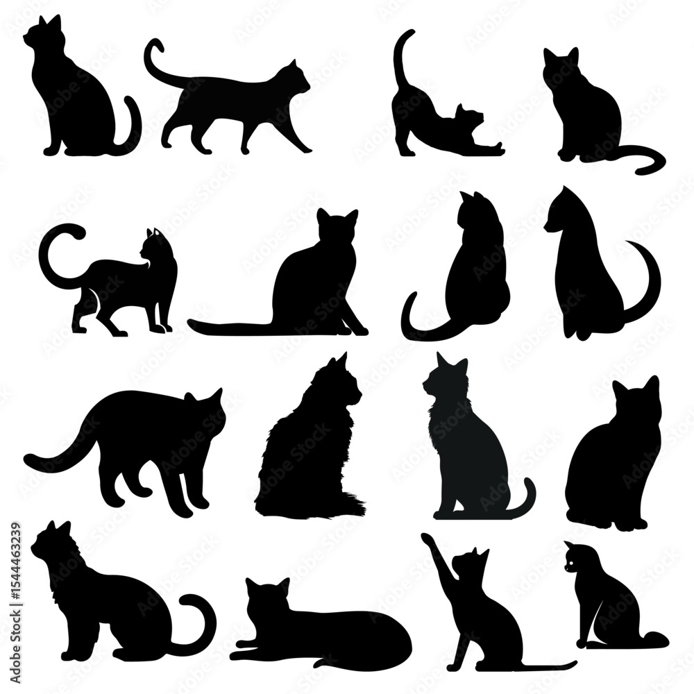 Black Cat Silhouettes Set – Hand Drawn Vector Halloween Cat Poses Collection Black Cat Silhouettes Set – Hand Drawn Vector Halloween Cat Poses Collection