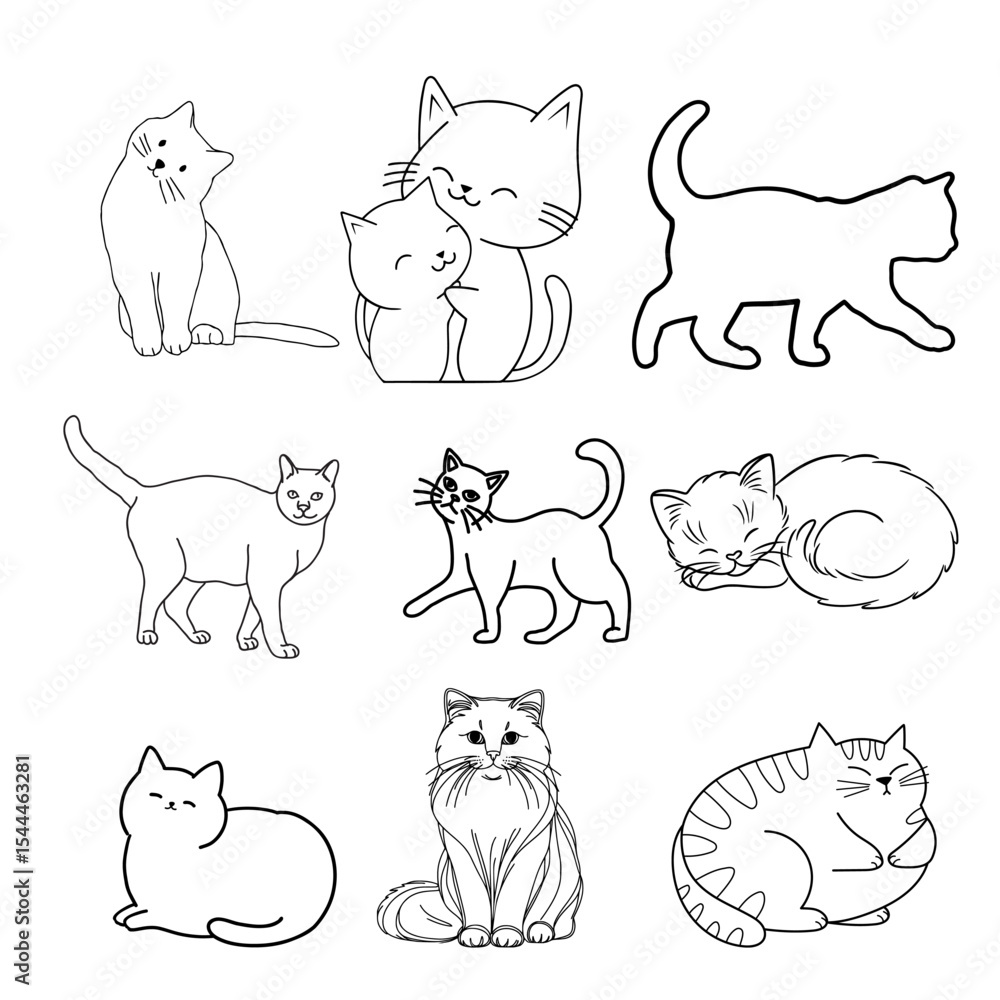 Black Cat Silhouettes Set – Hand Drawn Vector Halloween Cat Poses Collection Black Cat Silhouettes Set – Hand Drawn Vector Halloween Cat Poses Collection