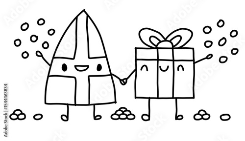 Hand Drawn Sinterklaas miter and gift vector illustration