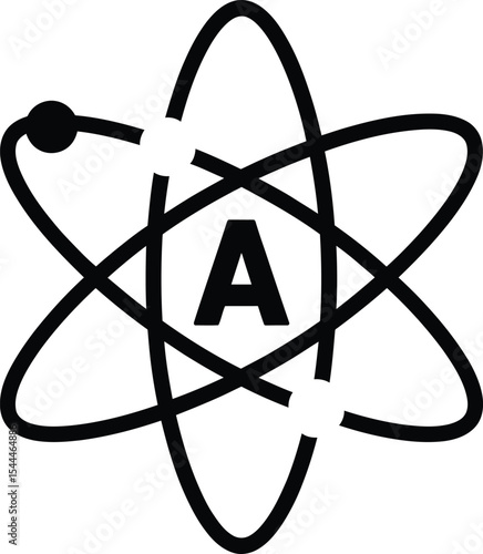 Atom Icon with Letter A – Science Symbol in Outline Style
