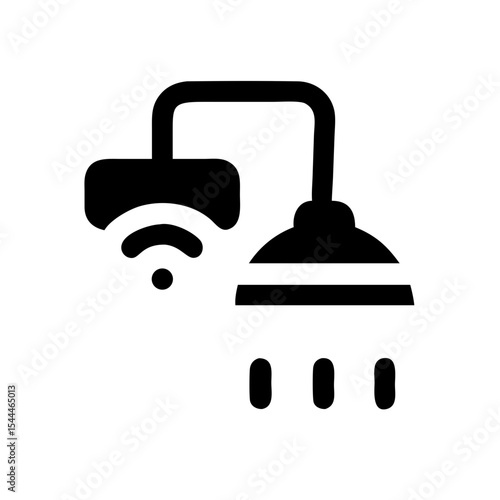 Smart showerhead icon with wifi symbol and water drops. Modern smart showerhead design for bathroom renovation and home improvement projects.