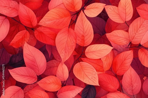Wallpaper Mural A saturated image featuring red and orange leaves with distinct veins. Use it as a vibrant backdrop or autumn-themed design element. Torontodigital.ca