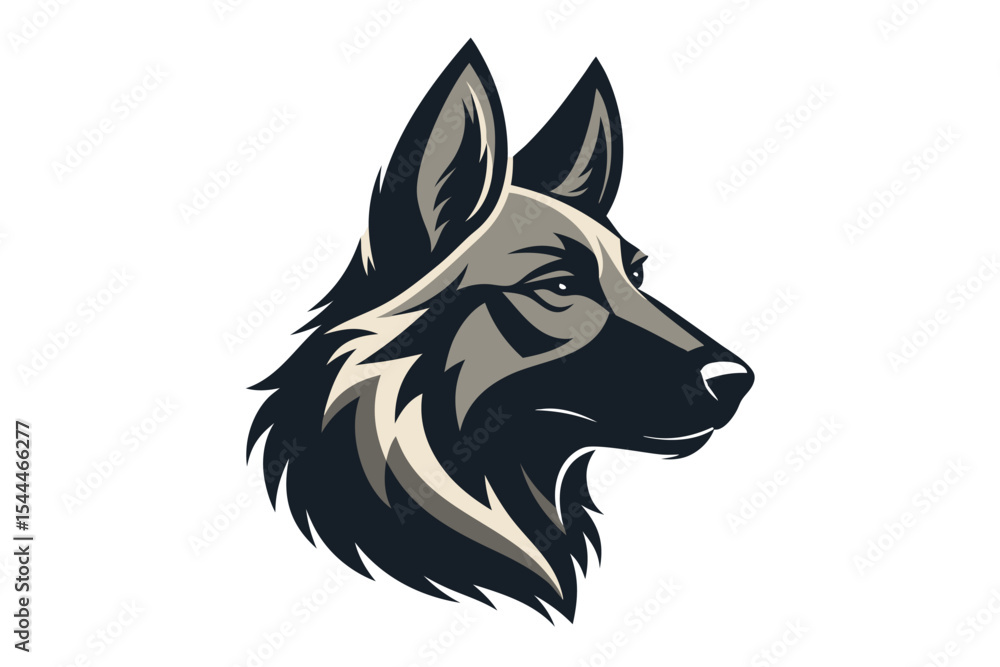 Fototapeta premium Majestic German Shepherd Head Profile Illustration on a Clean White Background