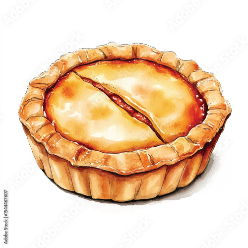 Watercolor Style Apple Pie with Golden Crust and Filling Slit