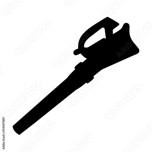 Black silhouette of a leaf blower against a white background design