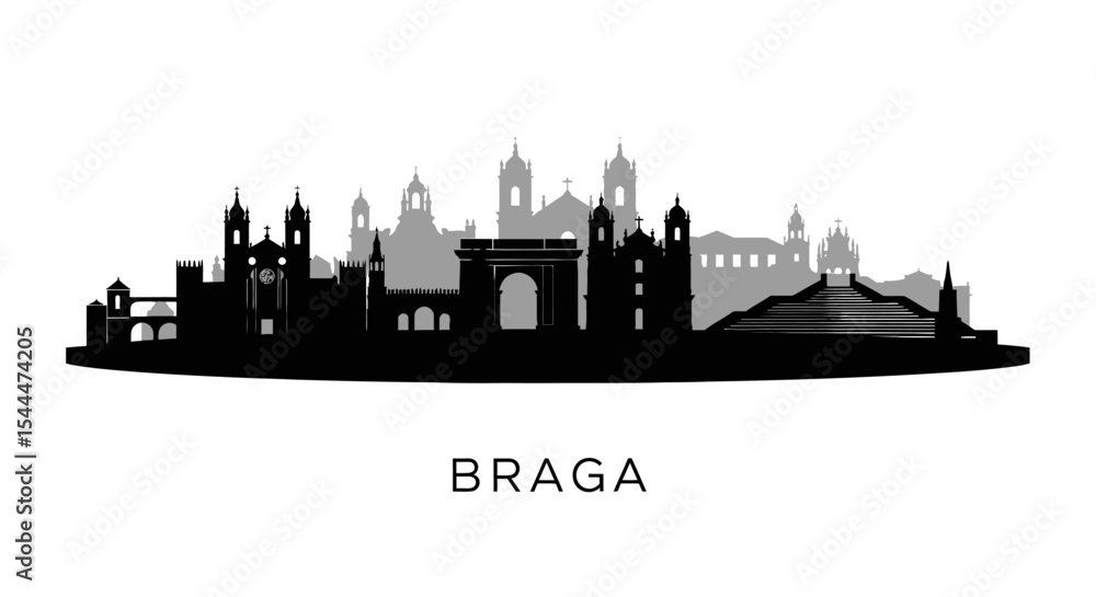 Fototapeta premium Braga Portugal Skyline Silhouette Vector.