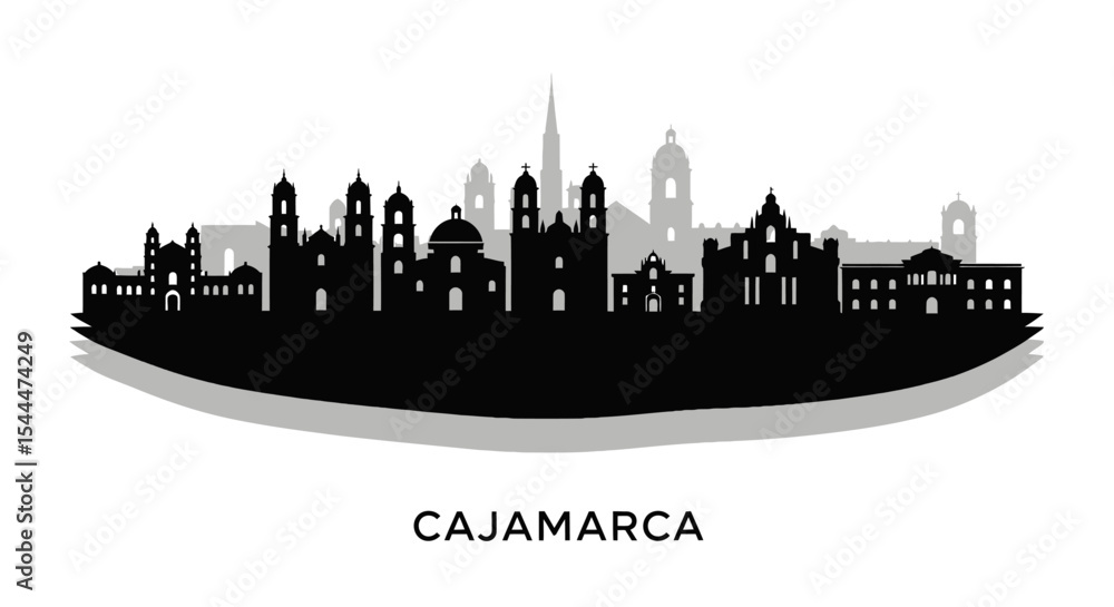 Naklejka premium Cajamarca Skyline Peru City Silhouette.
