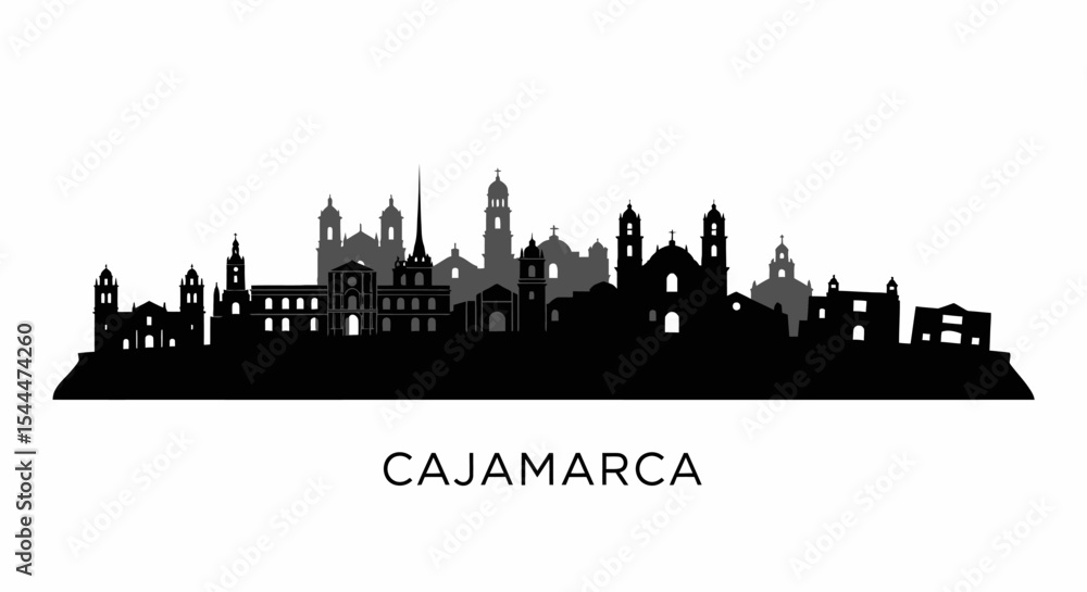 Fototapeta premium Cajamarca with Peru, Skyline Silhouette, and Cityscape.