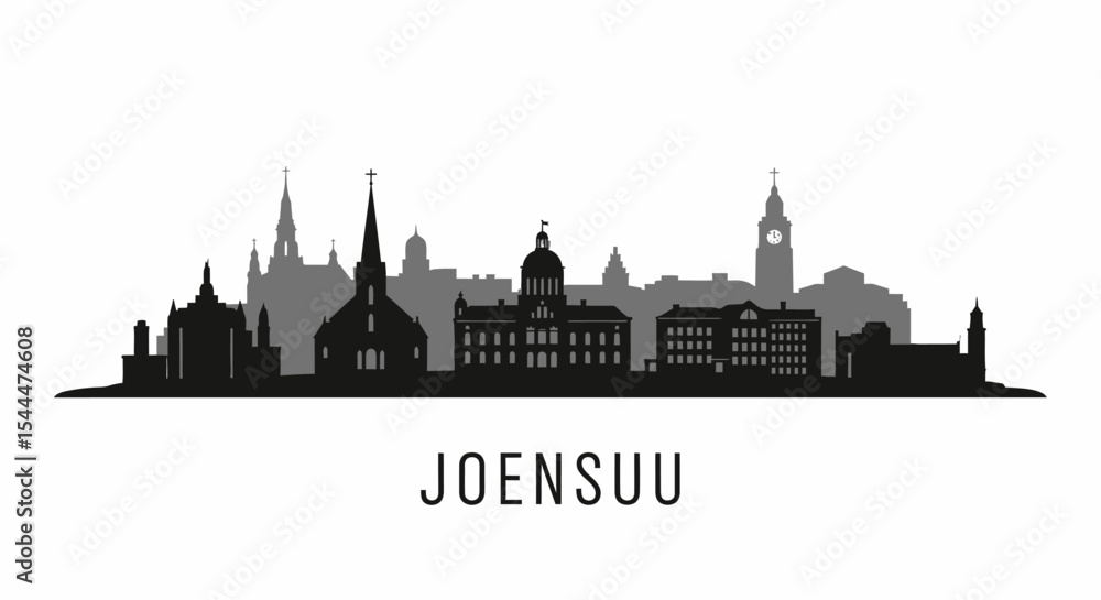 Obraz premium Joensuu Finland Skyline Silhouette Black and White.