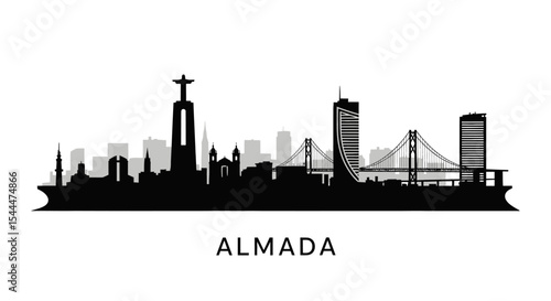 Almada Skyline Vector Silhouette Cityscape.